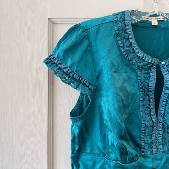 Nanette Lepore | Ruffle Keyhole Silk Top - Picture 3 of 11